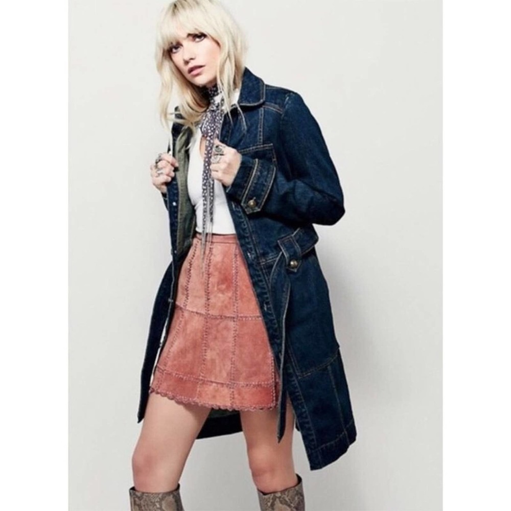 FREE PEOPLE NWT Belted Dark Blue Denim Jacket Coat — Small - Picture 2 of 16